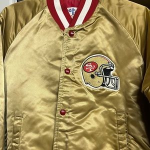 Vintage 80s Gold San Francisco 49ers Line Starter Satin Jacket Chalk Size M